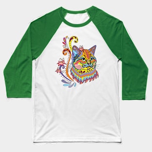 Colorful Ornamental Cat Baseball T-Shirt